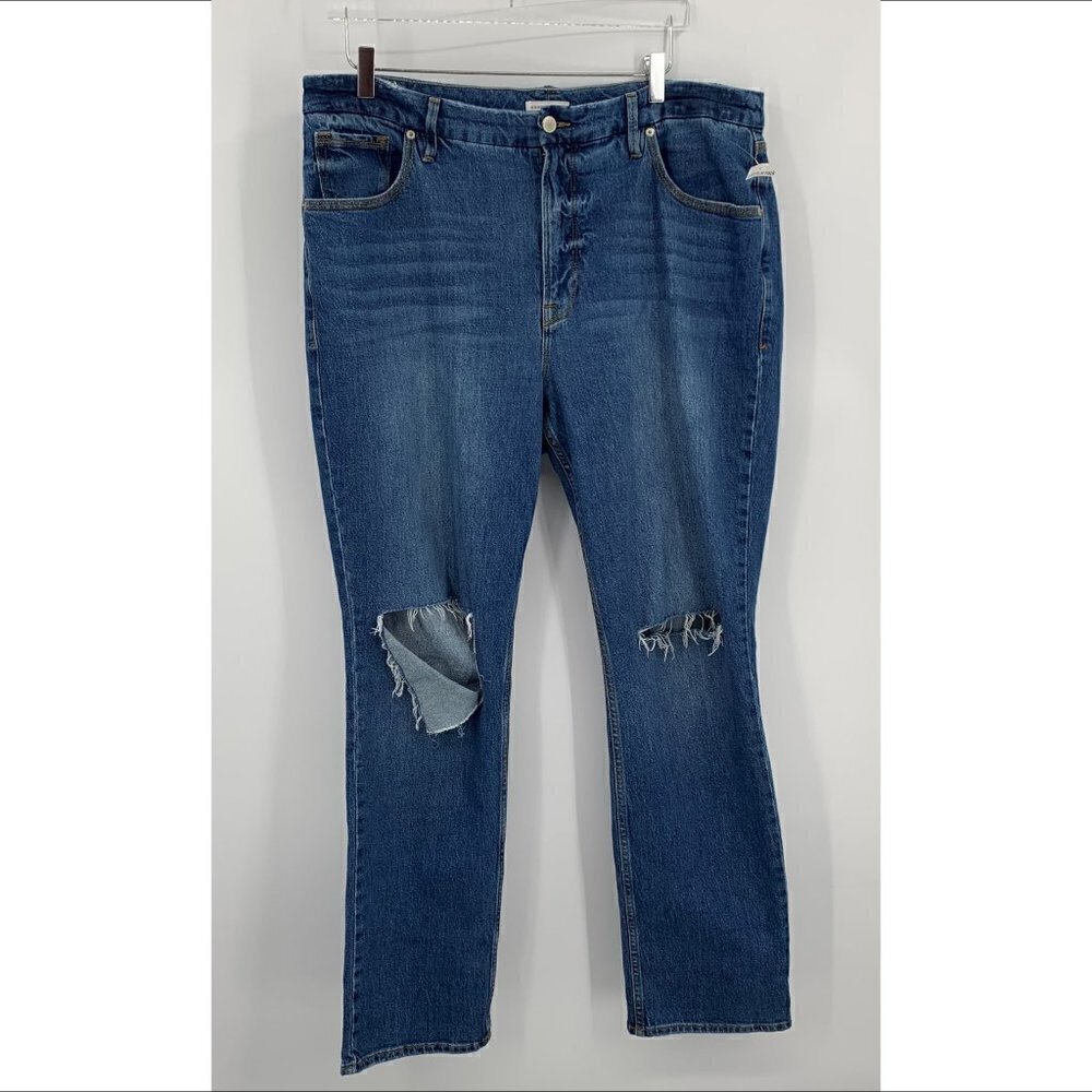 Good American ripped knee distressed jeans high rise straight leg new 15 16